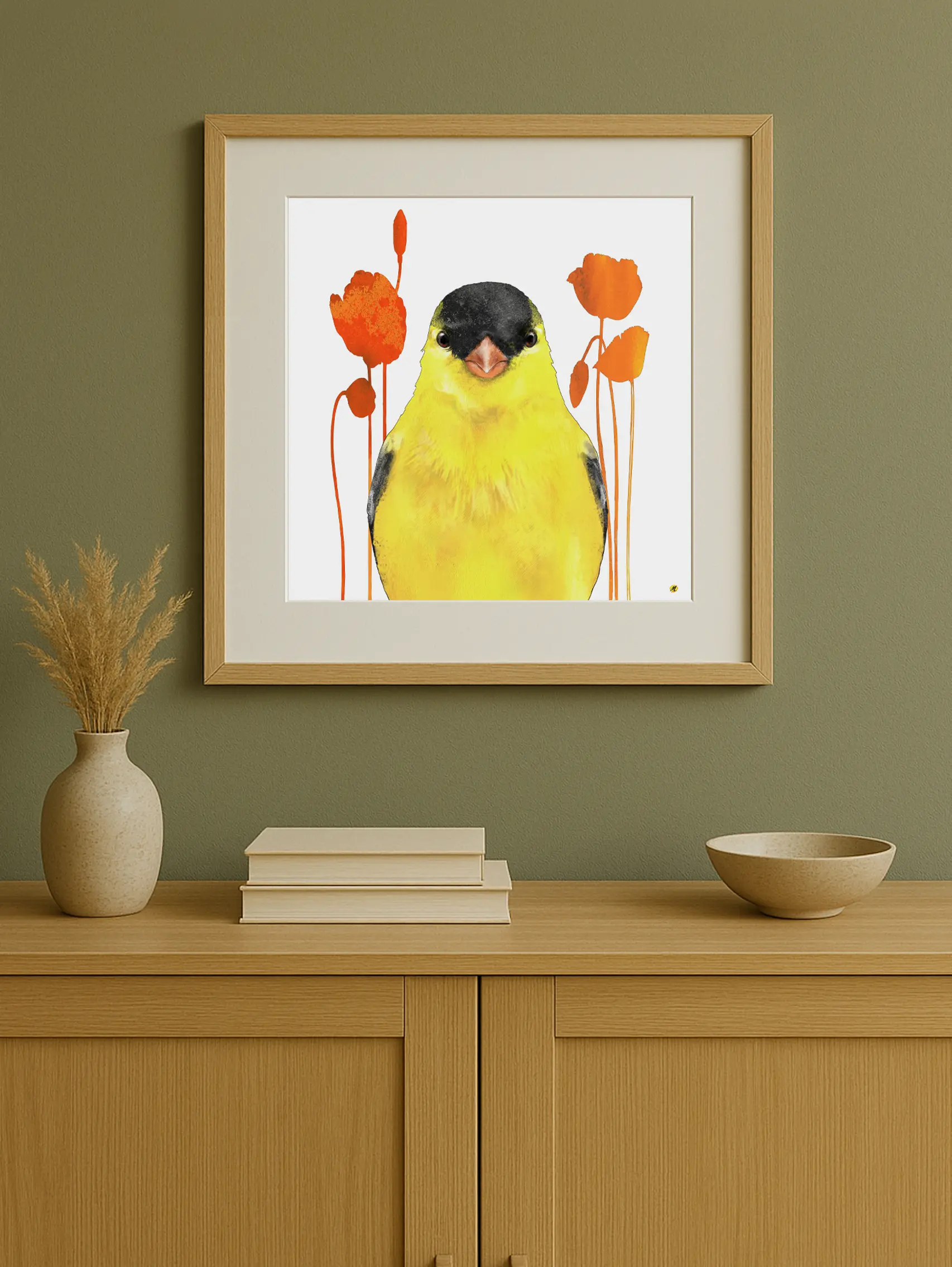 goldfinch framed bird art portrait limited edition by monica lind