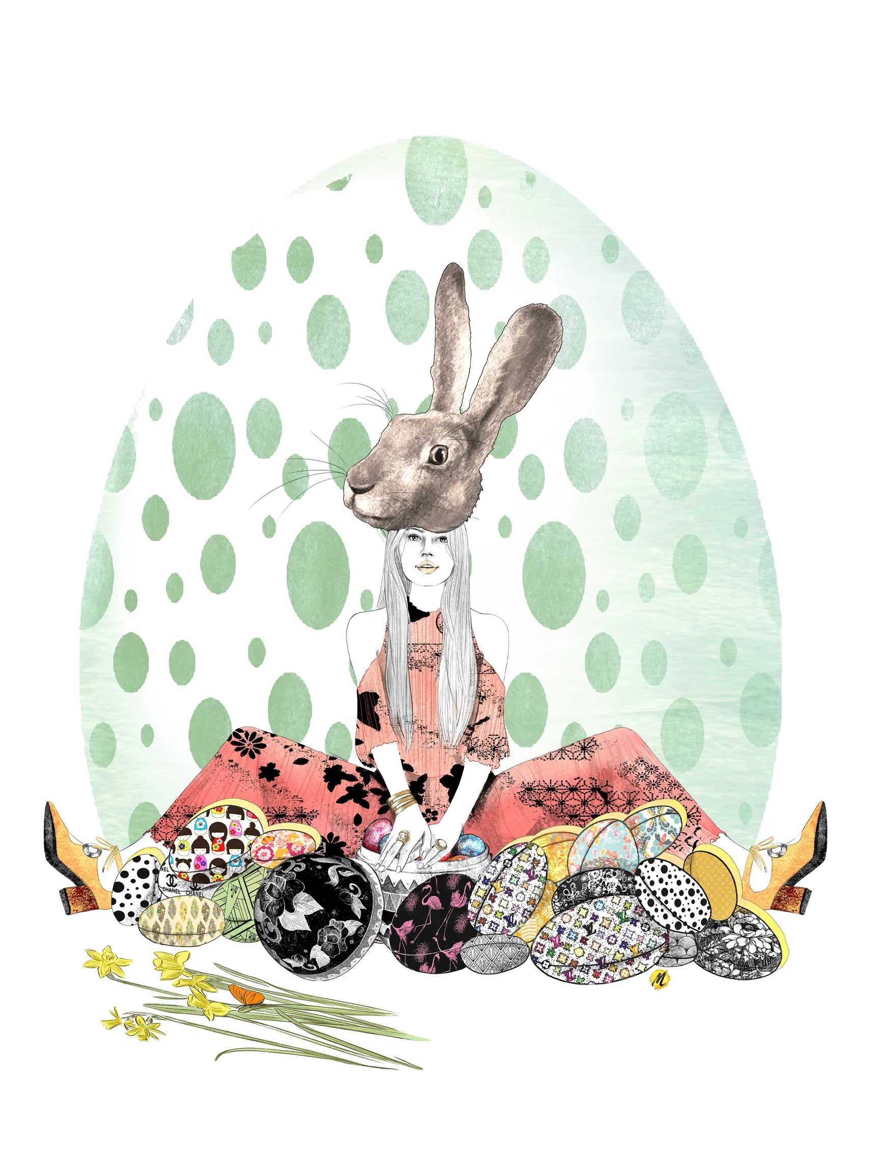 playful happy spring whimsical art print bright cheerful design